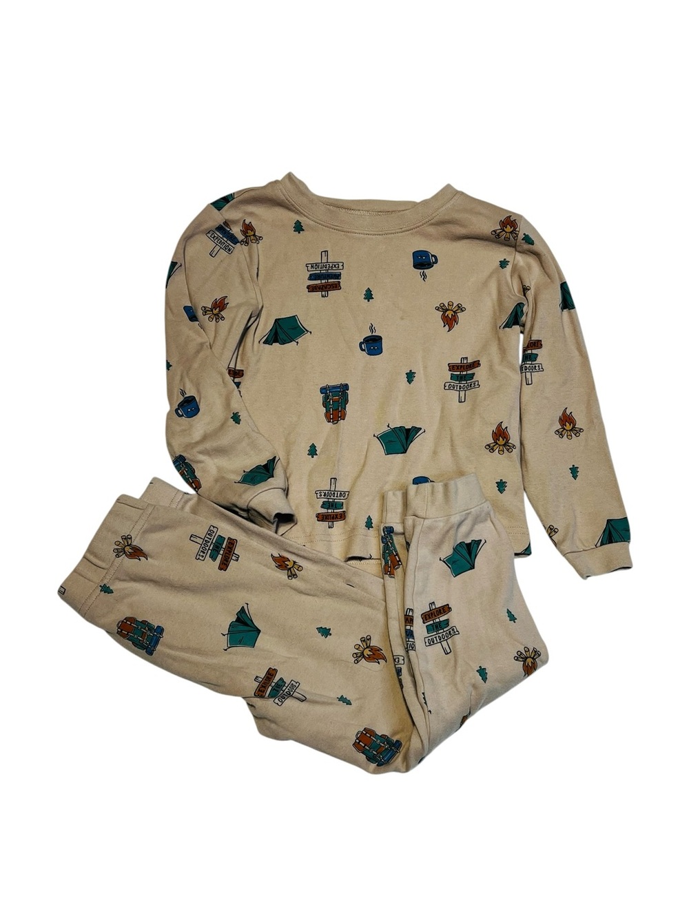 Kids Beige Camping‎ Print Pajama Set